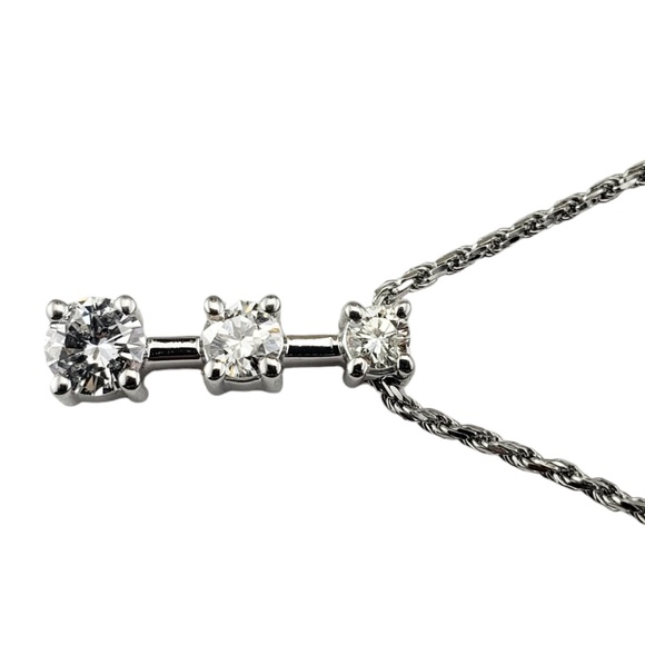 14 Karat White Gold 3 Diamond Pendant Necklace #18916 - Picture 3 of 7